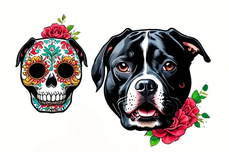 pitbull sugar skull tattoo design idea