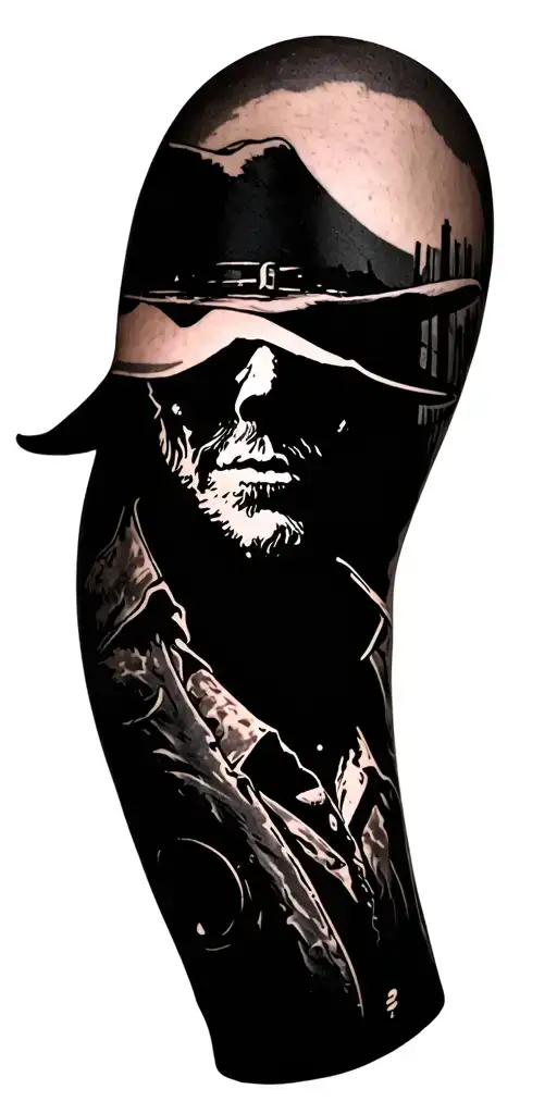 red dead redemption 2 inspired tattoo for a full arm sleeve tattoo design idea