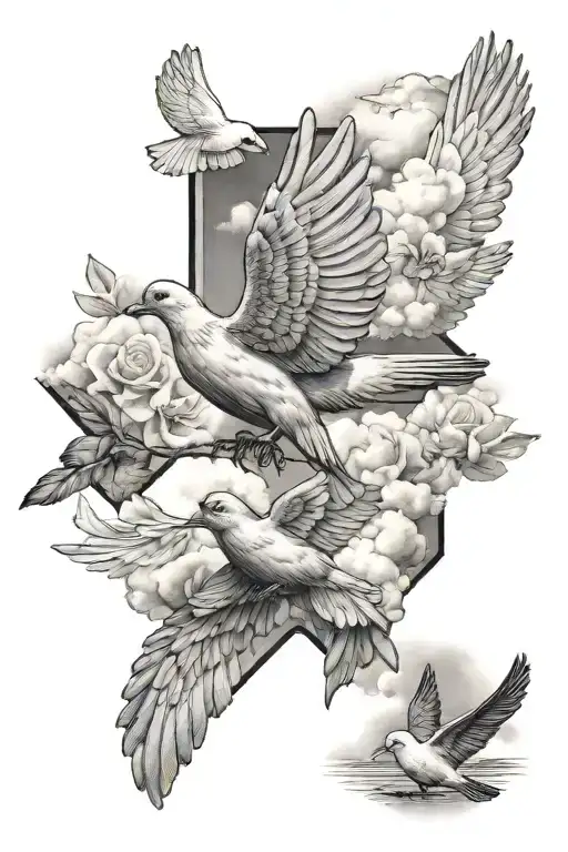 memorial tattoo for grandparents, Texas, road, clouds, dove tattoo design idea