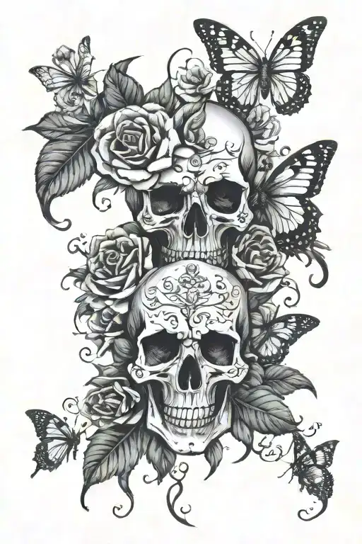 narcissus flowers roses butterflies victorian skull tattoo design idea