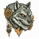 wolf bear lantern skull tattoo design idea