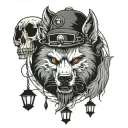 wolf bear lantern skull tattoo design idea