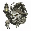 wolf bear lantern skull tattoo design idea