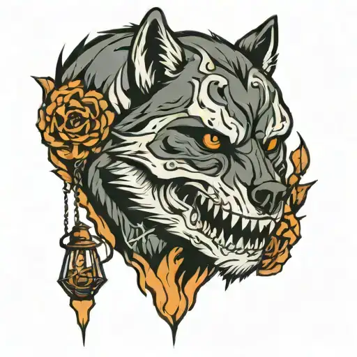 wolf bear lantern skull tattoo design idea