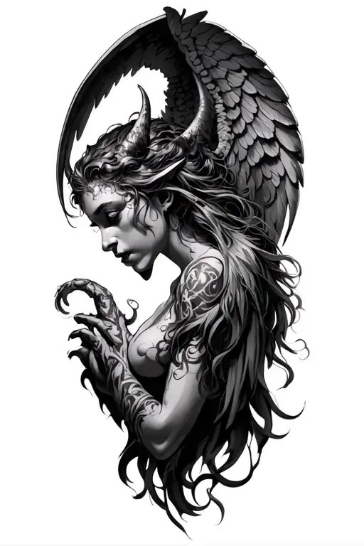 angel and demon tattoo design idea