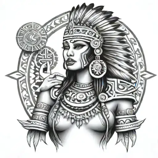 Aztec princess with big breast tattoo design idea