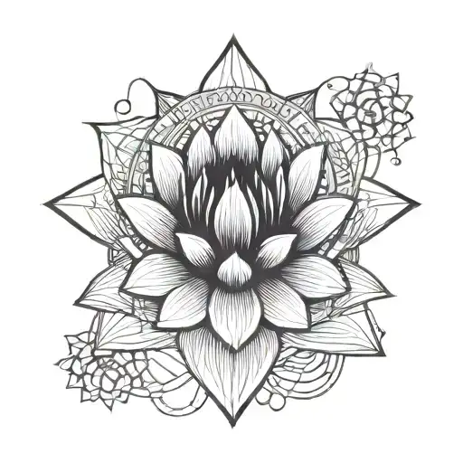 lotus, crescent moon tattoo design idea