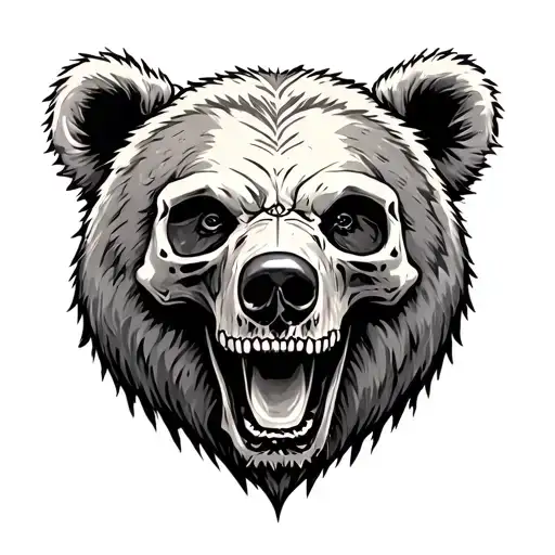 bear head with skull tattoo design idea