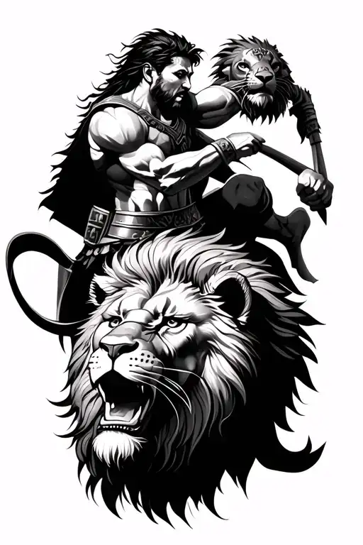 gladiator fighting a lion tattoo design idea
