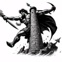 Samson taking down the tower tattoo design idea