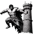 Samson taking down the tower tattoo design idea