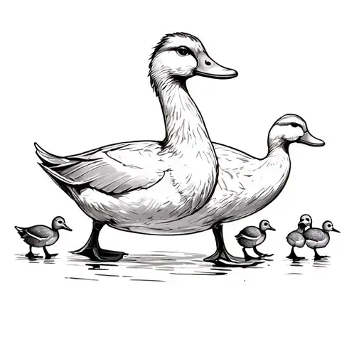 mother duck followed by 4 ducklings following their mother tattoo design idea