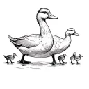 mother duck followed by 4 ducklings following their mother tattoo design idea