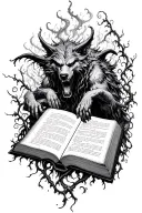 open book with magic flowing, werewolves, vampires, and vines coming out if it tattoo design idea