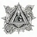 minimalistic masonic square and compasses with G incorporated in metatron's cube, no shading tattoo design idea