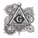 minimalistic masonic square and compasses with G incorporated in metatron's cube, no shading tattoo design idea