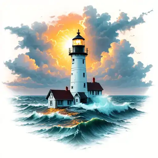 Lighthouse stormy condition tattoo design idea