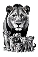 lioness with 6 cubs  tattoo design idea