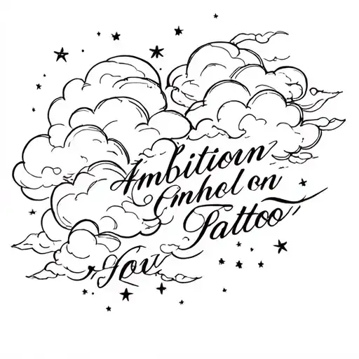 Ambition in cursive and clouds and stars tattoo tattoo design idea