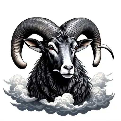 aries ram surrounded by clouds tattoo design idea