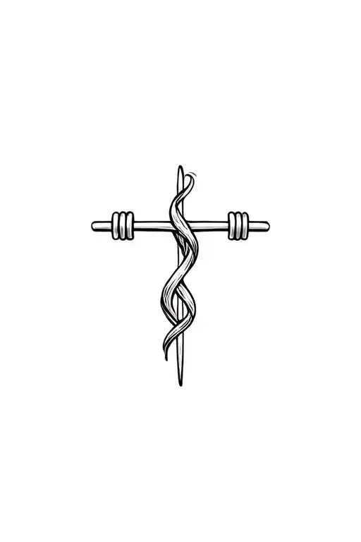 Cross vegan barbell intertwined tattoo design idea