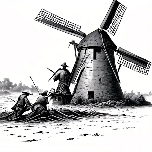 Don Quixote recklessly rushes into a giant windmill tattoo design idea