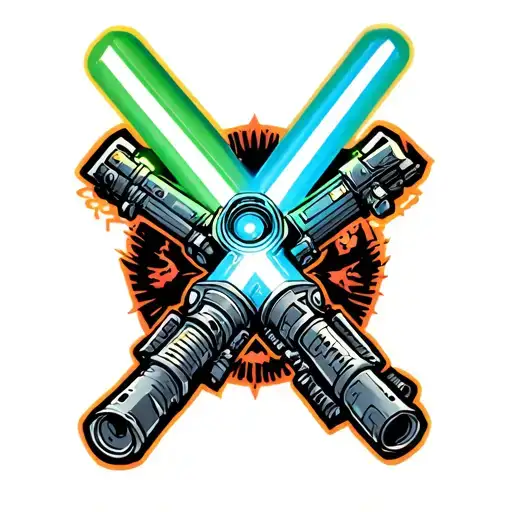 blaster and light saber cross tattoo design idea
