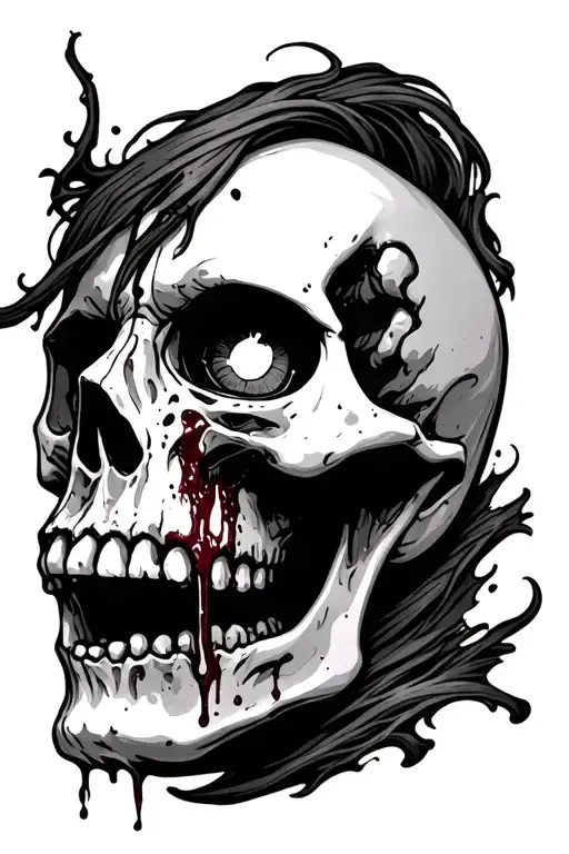 rotting skull with bleeding eyes tattoo design idea