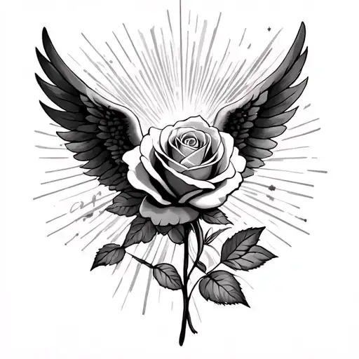 rose,sunbeam,angel tattoo design idea