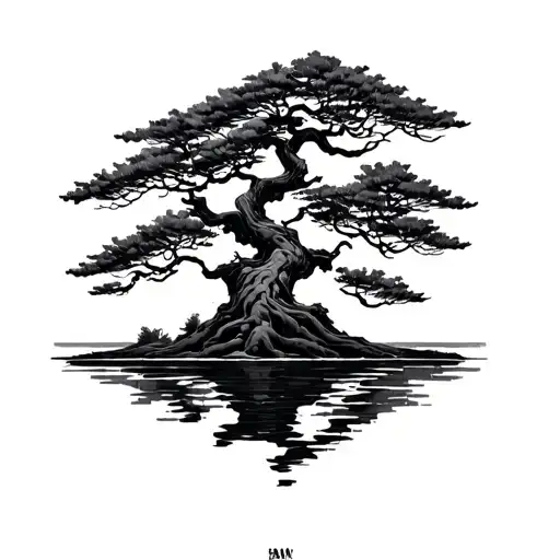 bansai tree in negative space tattoo design idea