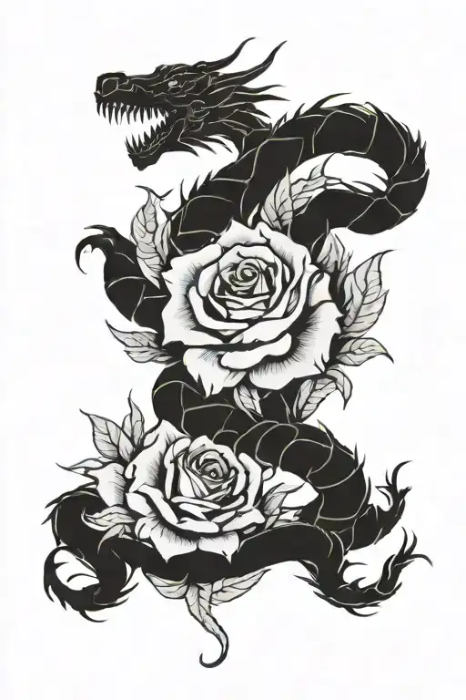 dragon coiling dead rose tattoo design idea