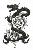dragon coiling dead rose tattoo design idea
