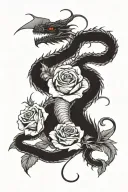 dragon coiling dead rose tattoo design idea