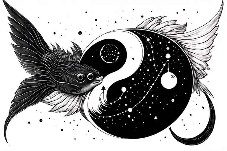 Pisces And Libra constellation ying yang  tattoo design idea