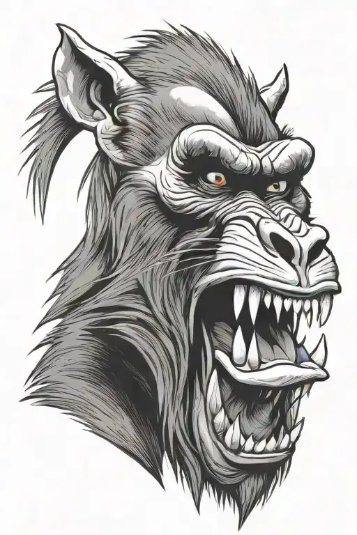 scary mandrill open mouth big teeth tattoo design idea