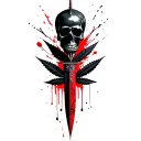 dagger pierces black skull,marijuana leaves intertwined tattoo design idea