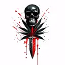 dagger pierces black skull,marijuana leaves intertwined tattoo design idea