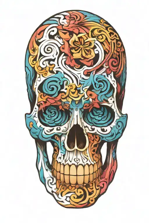 3d colored skull tattoo design idea