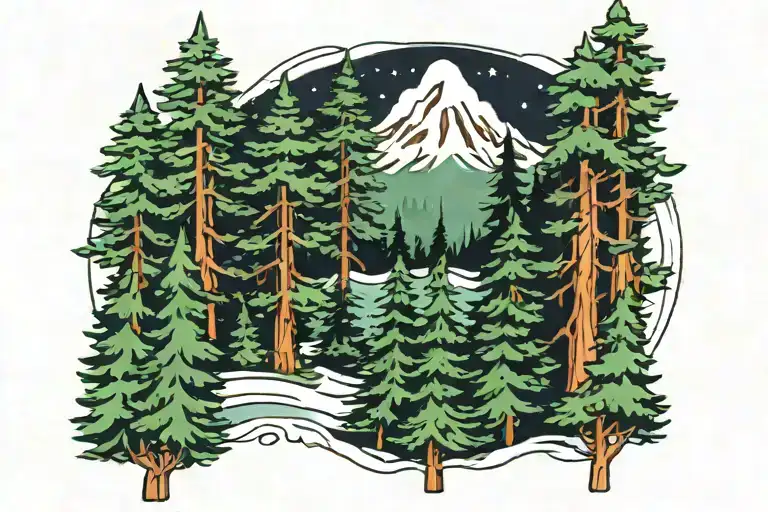 evergreen tree line  tattoo design idea