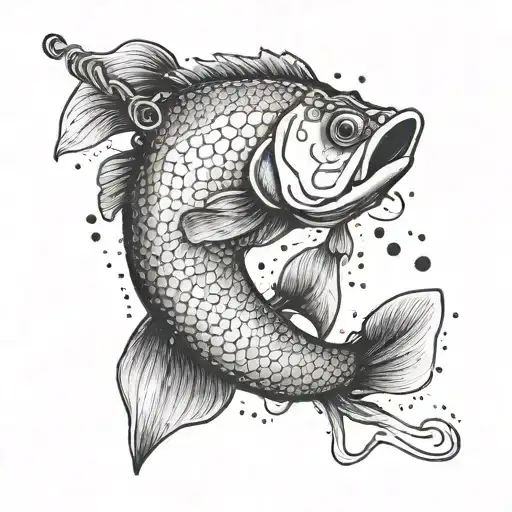Minimalist dotwork tattoo of a bass hook with a subtle fishing line tattoo design idea