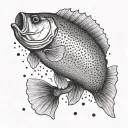 Minimalist dotwork tattoo of a bass hook with a subtle fishing line tattoo design idea