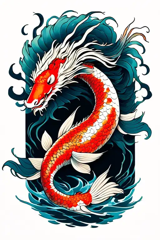 dragon koi fish transforming tattoo design idea