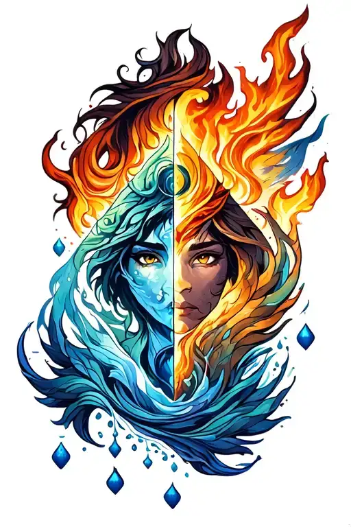 A tattoo design featuring all four elements from Avatar (fire, earth, water, wind)  tattoo design idea
