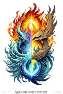 A tattoo design featuring all four elements from Avatar (fire, earth, water, wind)  tattoo design idea