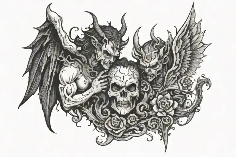Devil and Angel mixed up with semi colon and fear of loss tattoo design idea