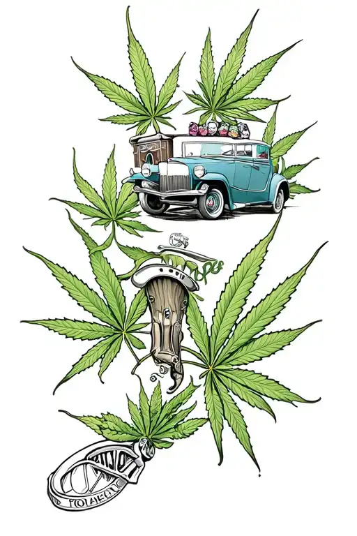 classic car, cannabis tattoo design idea