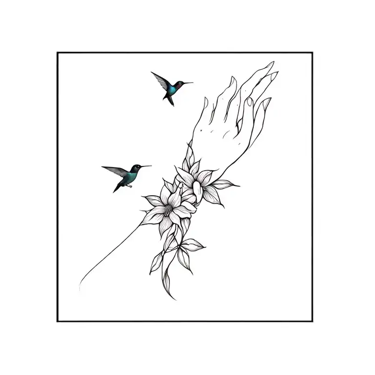 floral wrap around wrist tattoo with hummingbirds flying tattoo design idea
