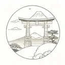 torii gate with mt Fuji and Shinto shrine  minimalistic tattoo design tattoo design idea