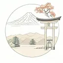 torii gate with mt Fuji and Shinto shrine  minimalistic tattoo design tattoo design idea