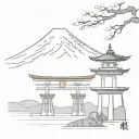 torii gate with mt Fuji and Shinto shrine  minimalistic tattoo design tattoo design idea